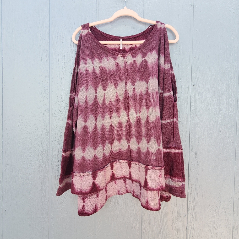 Free People Maroon and Light Pink Long Sleeve Top